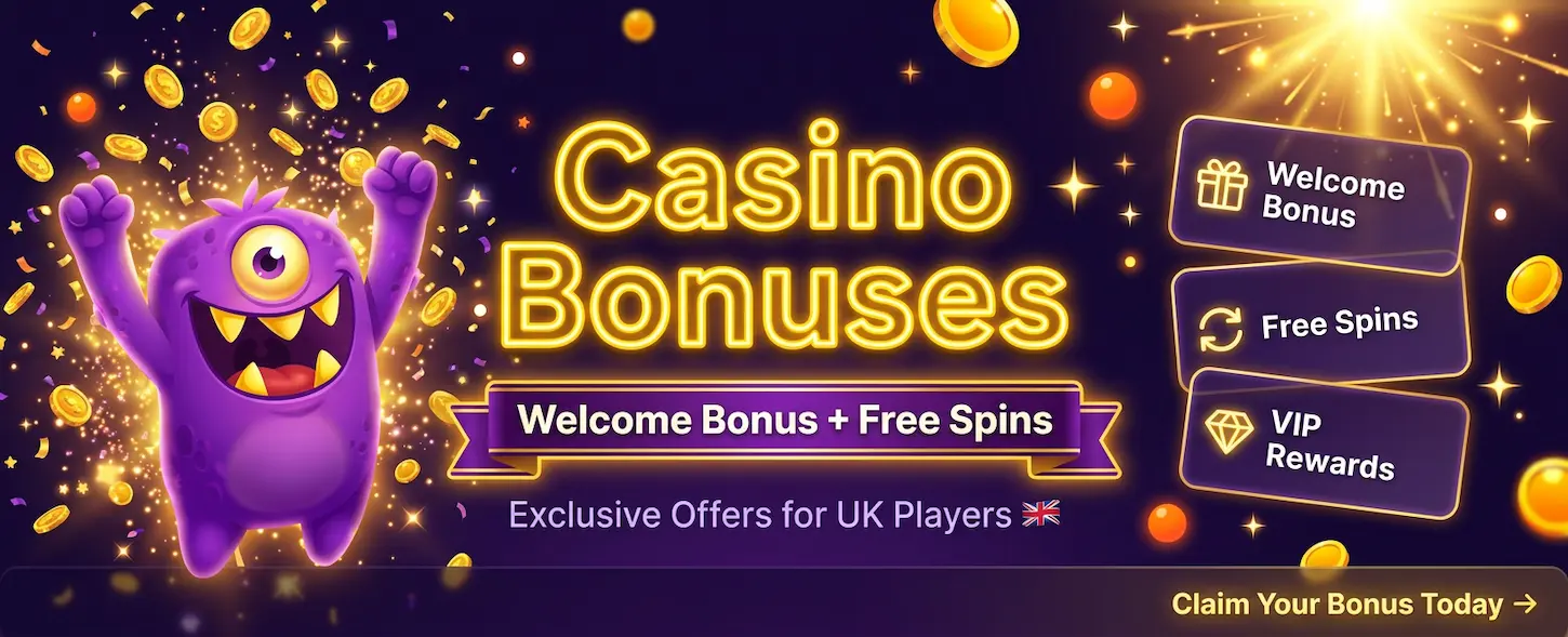 SlotMonster Casino bonuses for UK players include a welcome bonus, free spins, and VIP rewards.