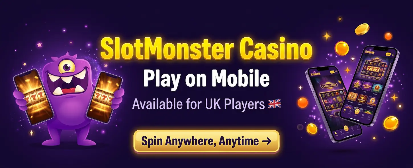 SlotMonster Casino mobile app lets UK players spin slots and access games from any device.