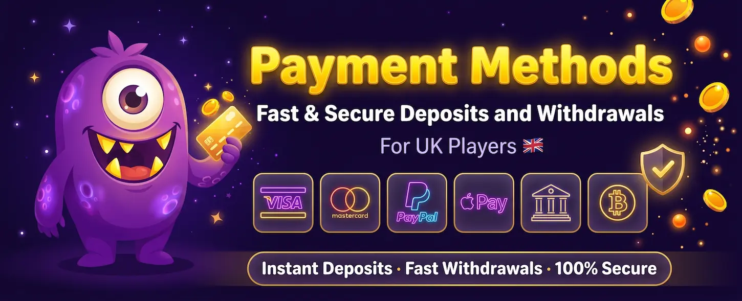 SlotMonster Casino payment methods for UK players include Visa, PayPal, and fast bank transfers.